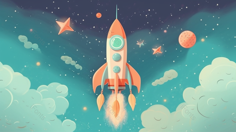 卡通风穿梭在宇宙中的火箭插画背景图,插画/手绘图,插画/手绘图库,插画/手绘图下载,插画/手绘
